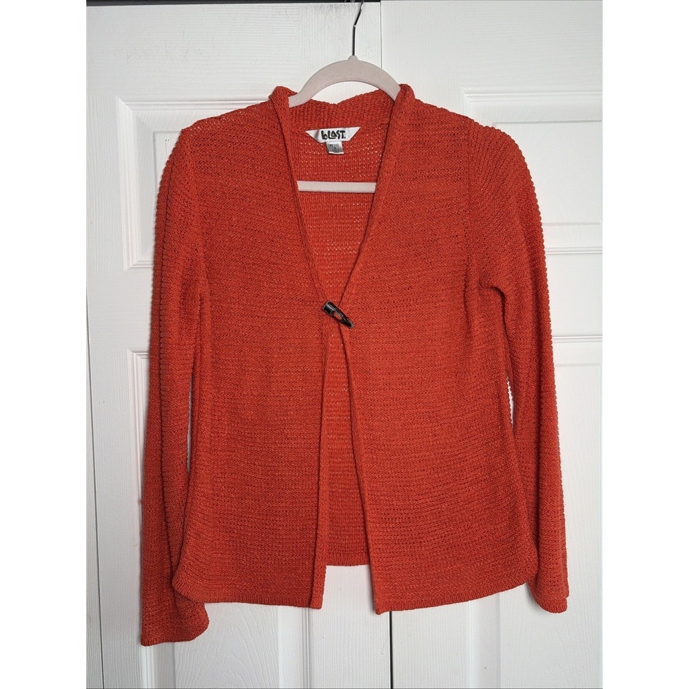 Blast Toggle Closure Open Knit Cardigan Womens‎ Size Small Petite Orange Sweater